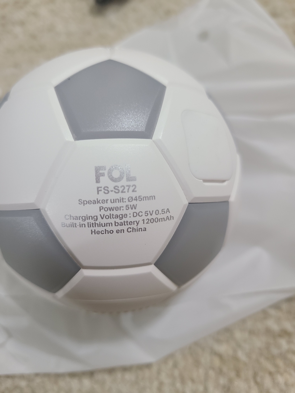 White & Gray Soccer Ball BlueTooth Speaker - Picture 3 of 6